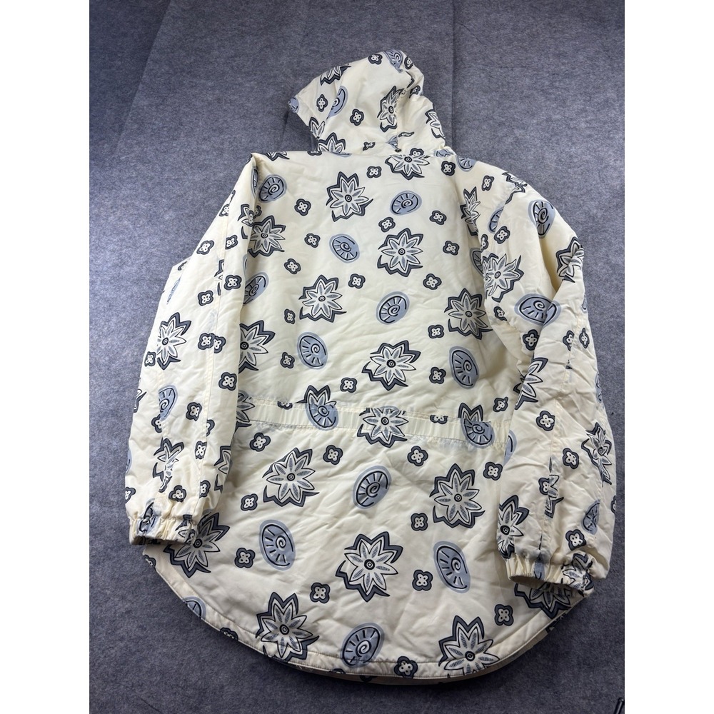 VTG L.L. Bean Womens M Blue Cream Parka Pullover/Jacket Floral Shell Coastal - Picture 7 of 8